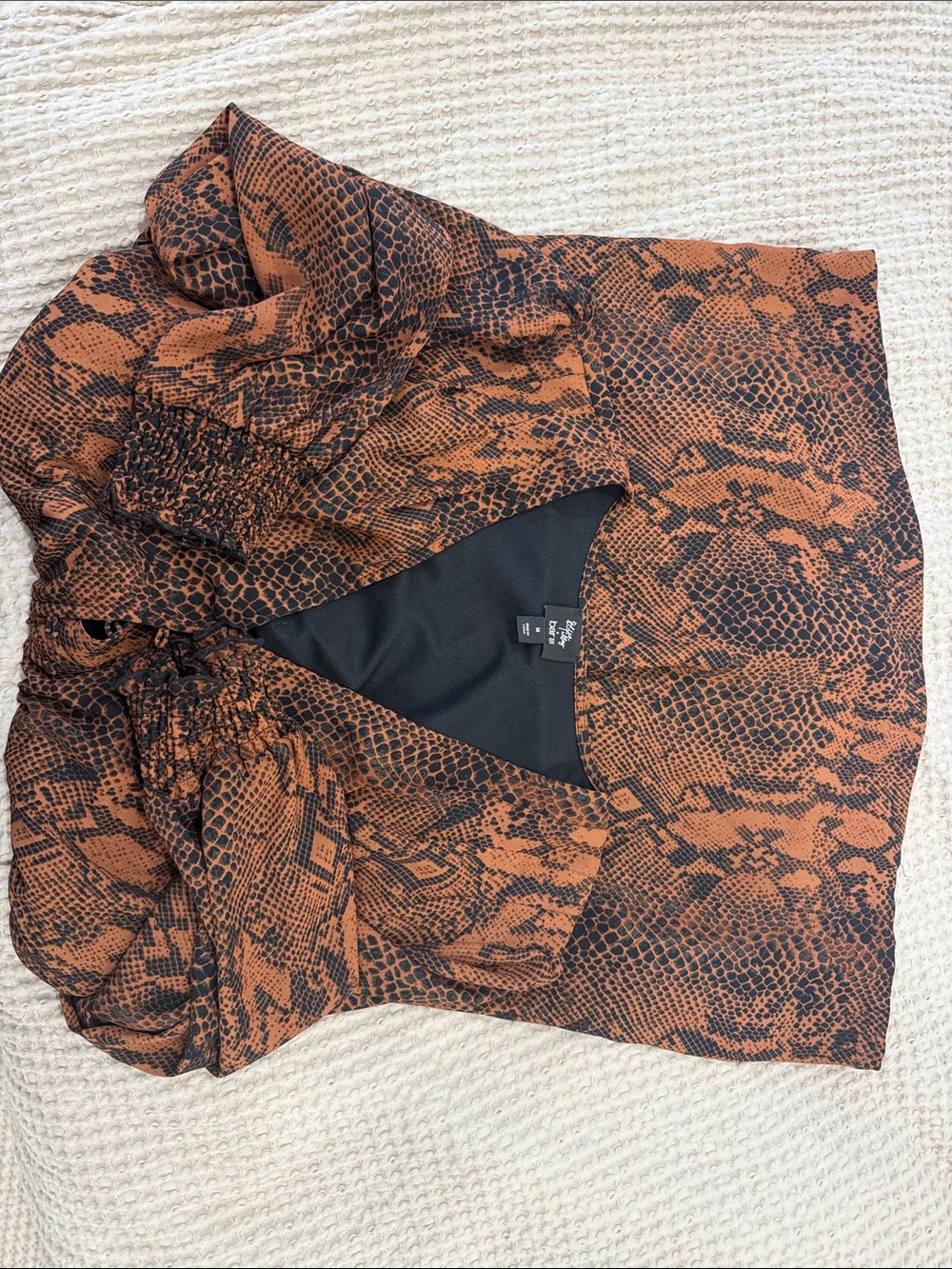 Blua Tilley x Bar III (Macy’s) Burnt Orange & Black Snake-Print Dress